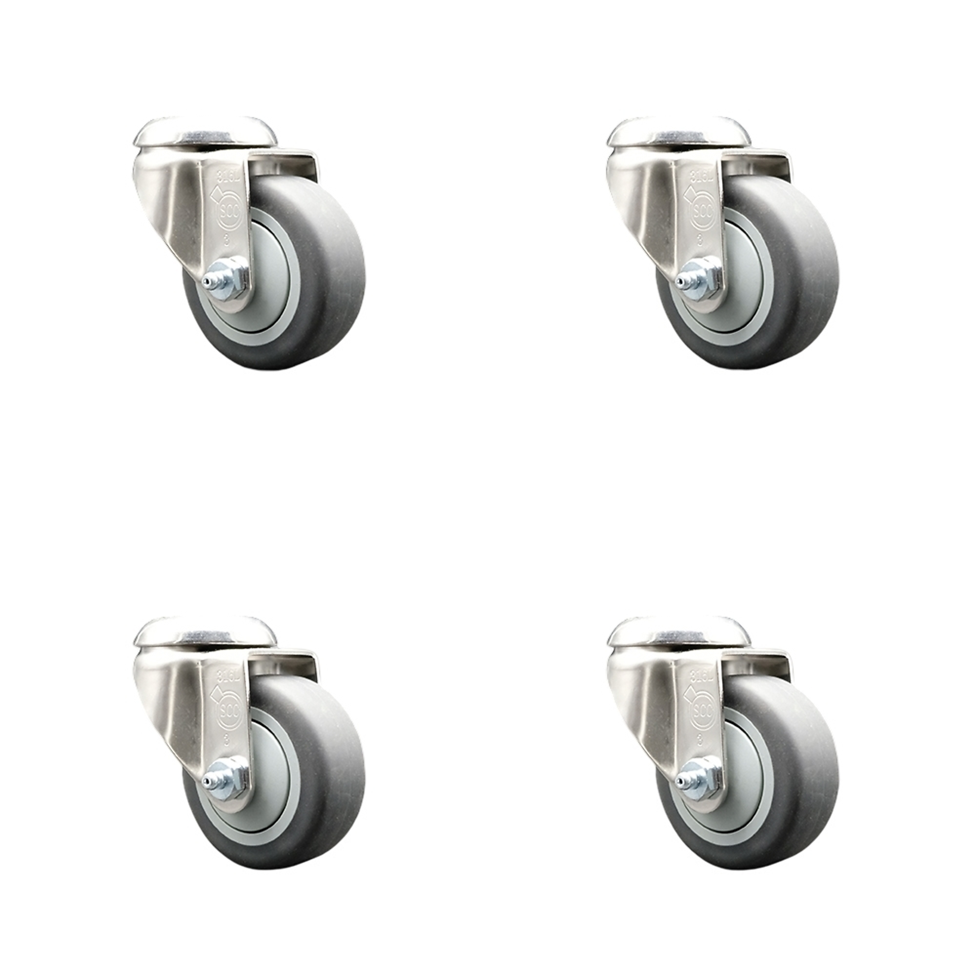 Service Caster, 3 1/2in. x 1 1/4in. Stem Casters, Wheel Diameter 3.5 in, Caster Type Swivel, Package (qty.) 4, Model# SCC-SS316BH20S3514-TPRB-4